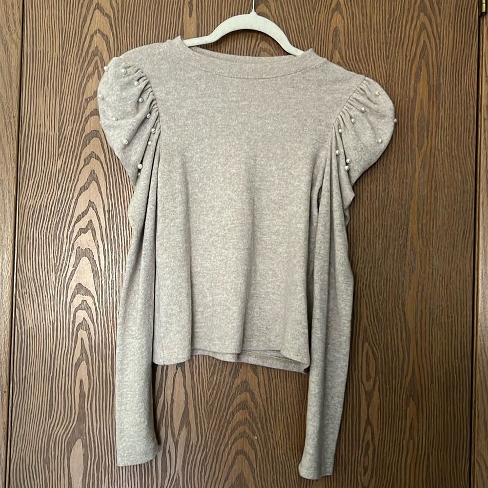 Zara pearl Puff Sleeve coquette sweater top
